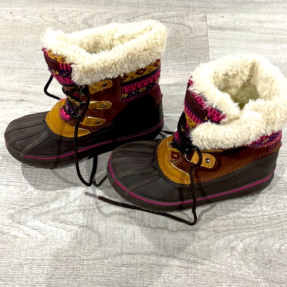 London Fog Tottenham Pink Brown Insulated Waterproof Snow Boots  Girls 13 EUC - Picture 2 of 6